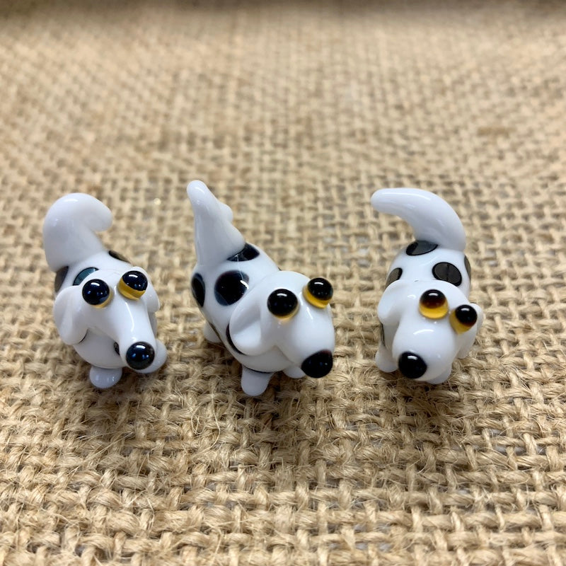 Bristol Blue with powder blue spots glass dogs, approx 1 cm x 3cm handmade in Bristol