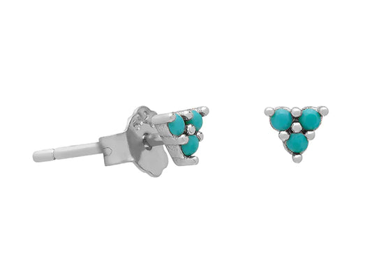 Sterling Silver Studs each with a trio of turquoise stones