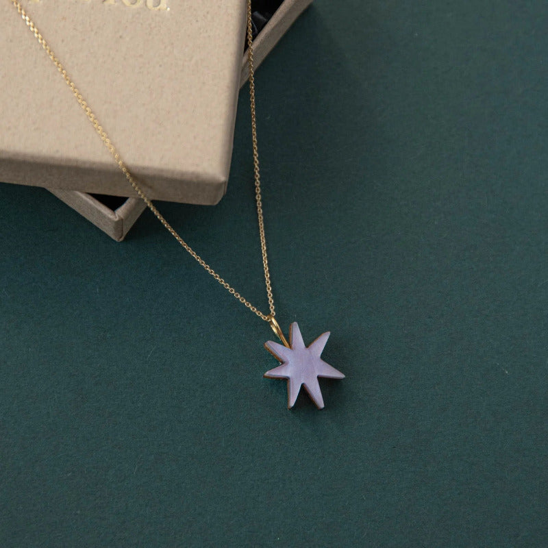 Marbled lilac star necklace with gold chain