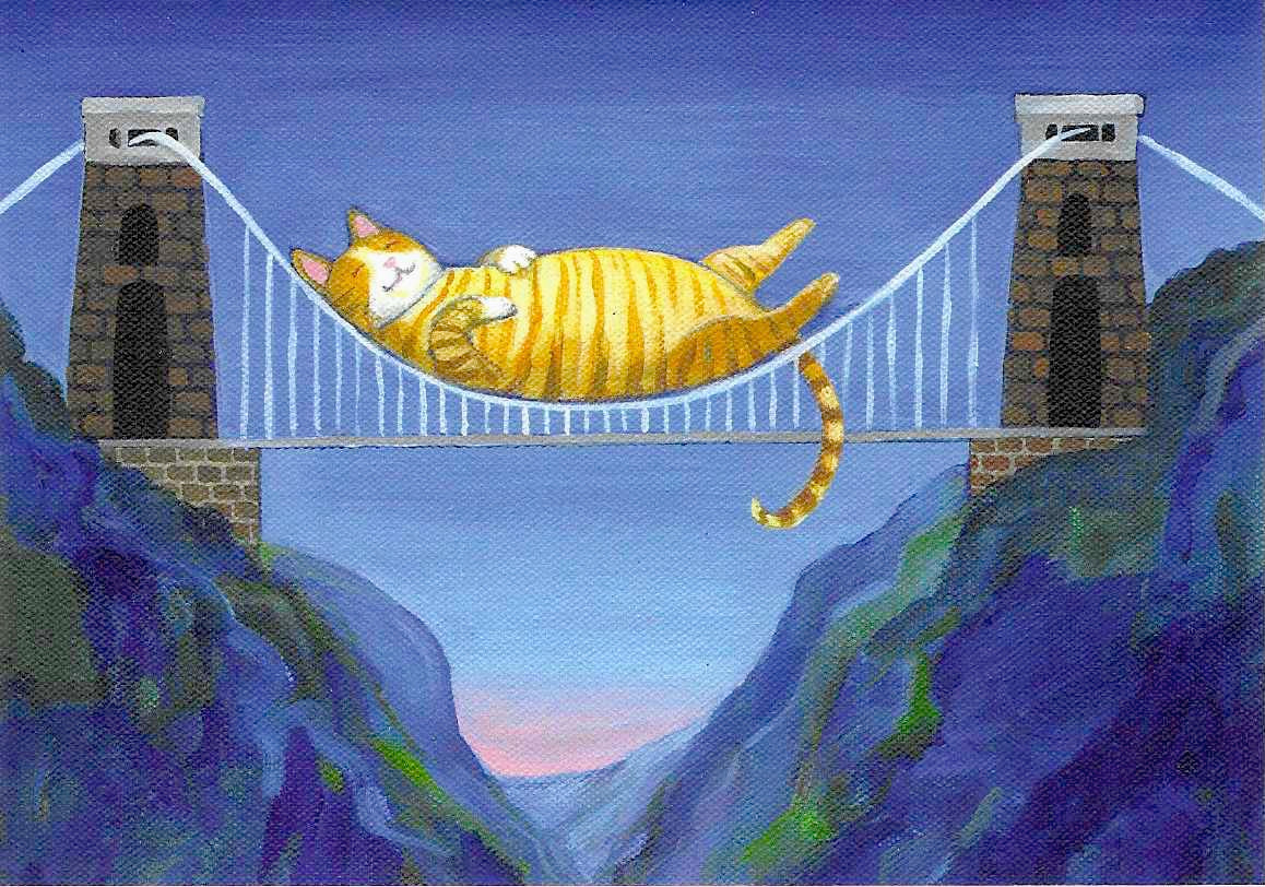 A cat sleeps on Clifton Suspension Bridge