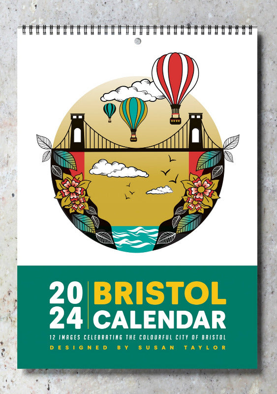 2024 calendar with 12 colour illustrations of Bristol scenes.
