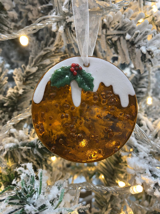 Fused Glass Christmas Pudding.  Christmas Tree Ornament. Decoration.