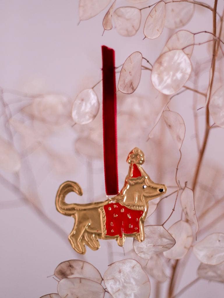 Christmas decoration, enamel detail Christmas sausage dog.