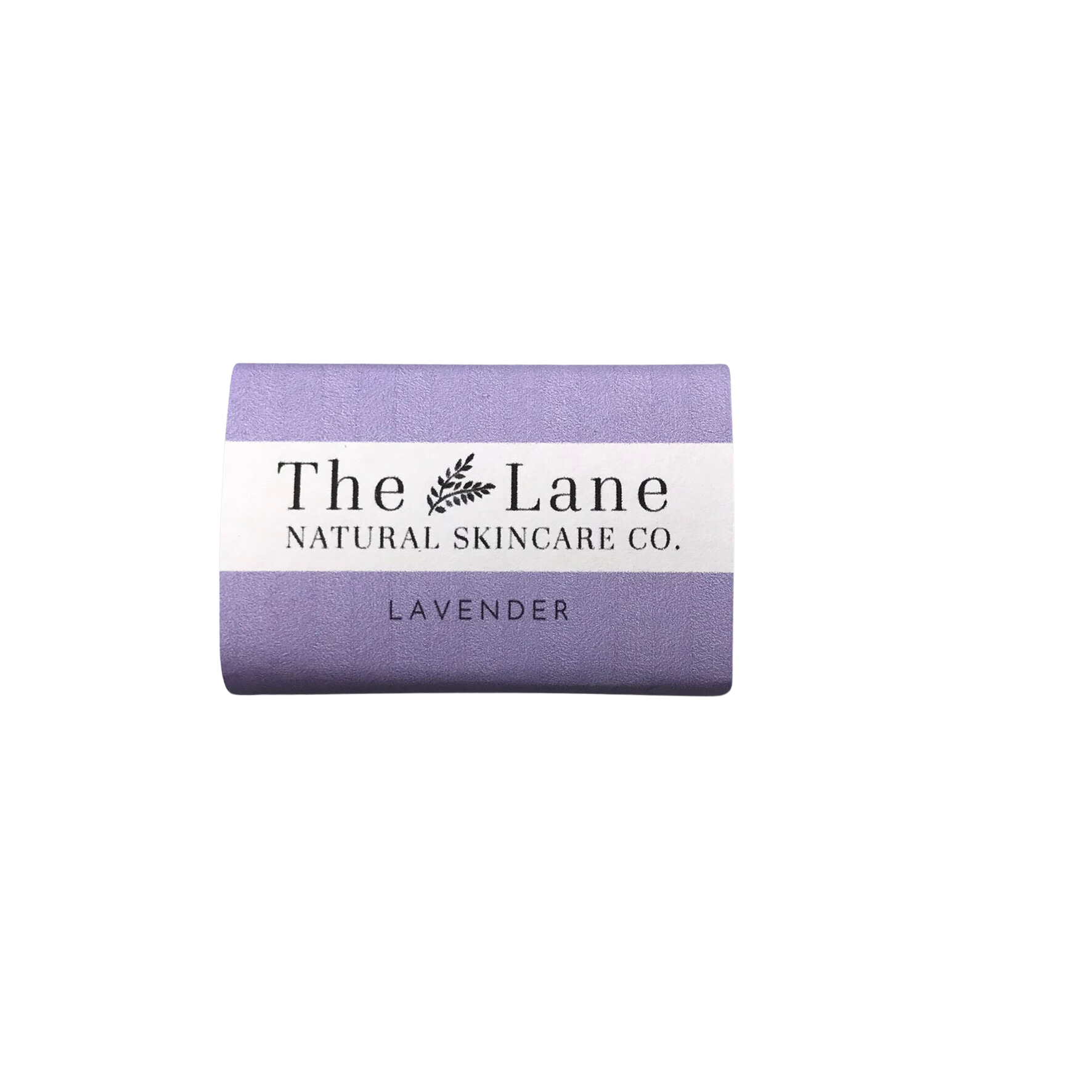 Lavender bar of soap with 'The Lane Natural Skincare Co.' label on a white background