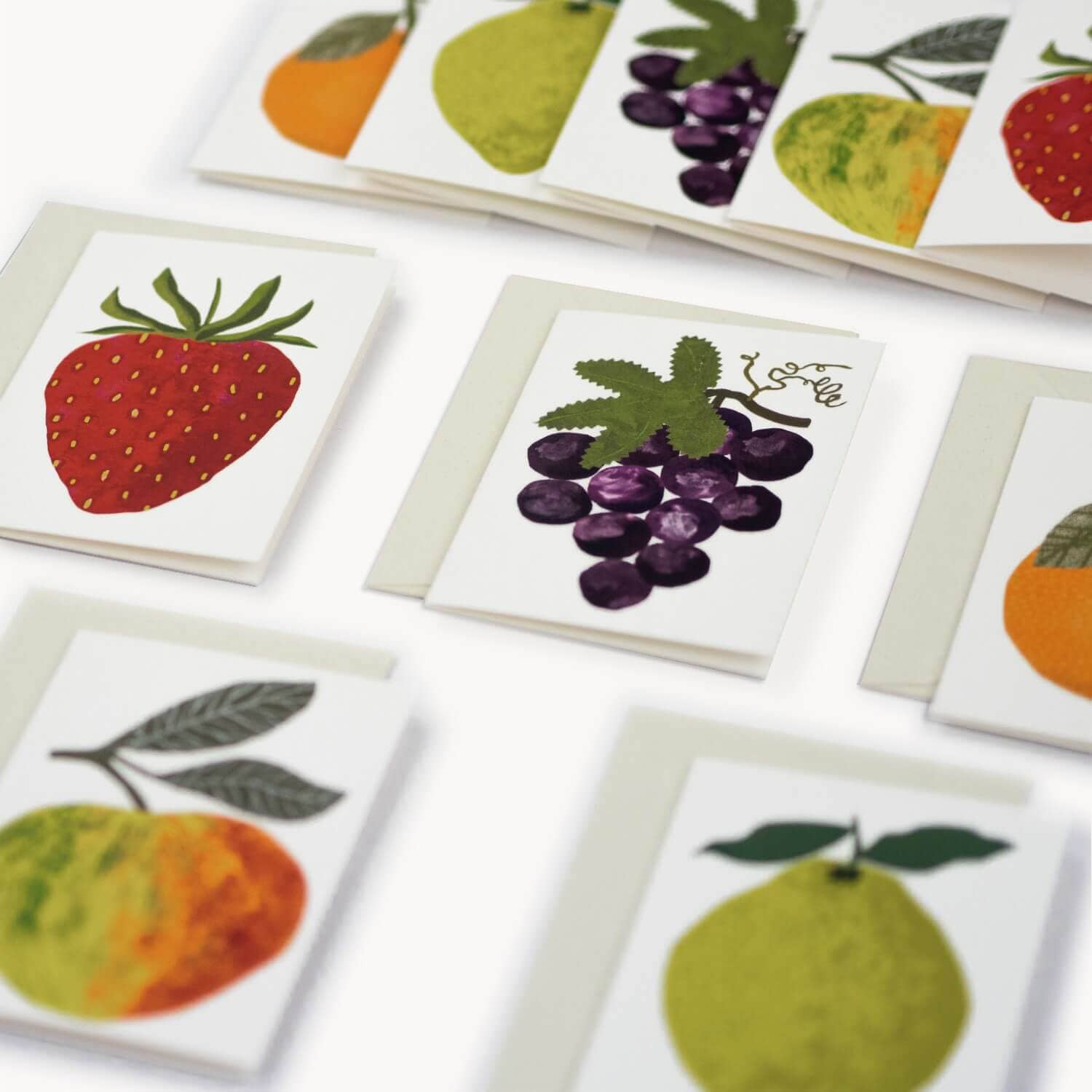 Set of small greetings cards with fruits