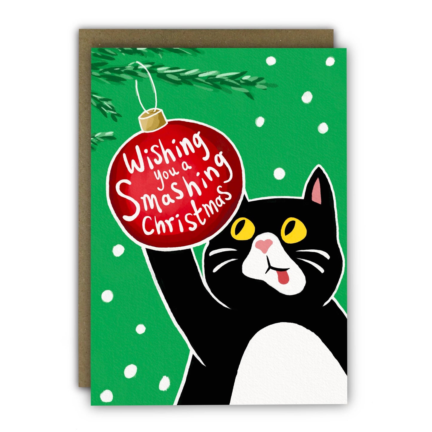 Funny Christmas Card - Cat Smashing Bauble
