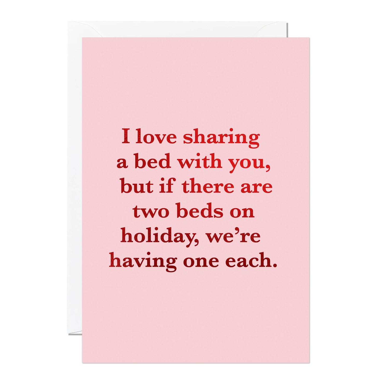 Pink card with red text on a white background