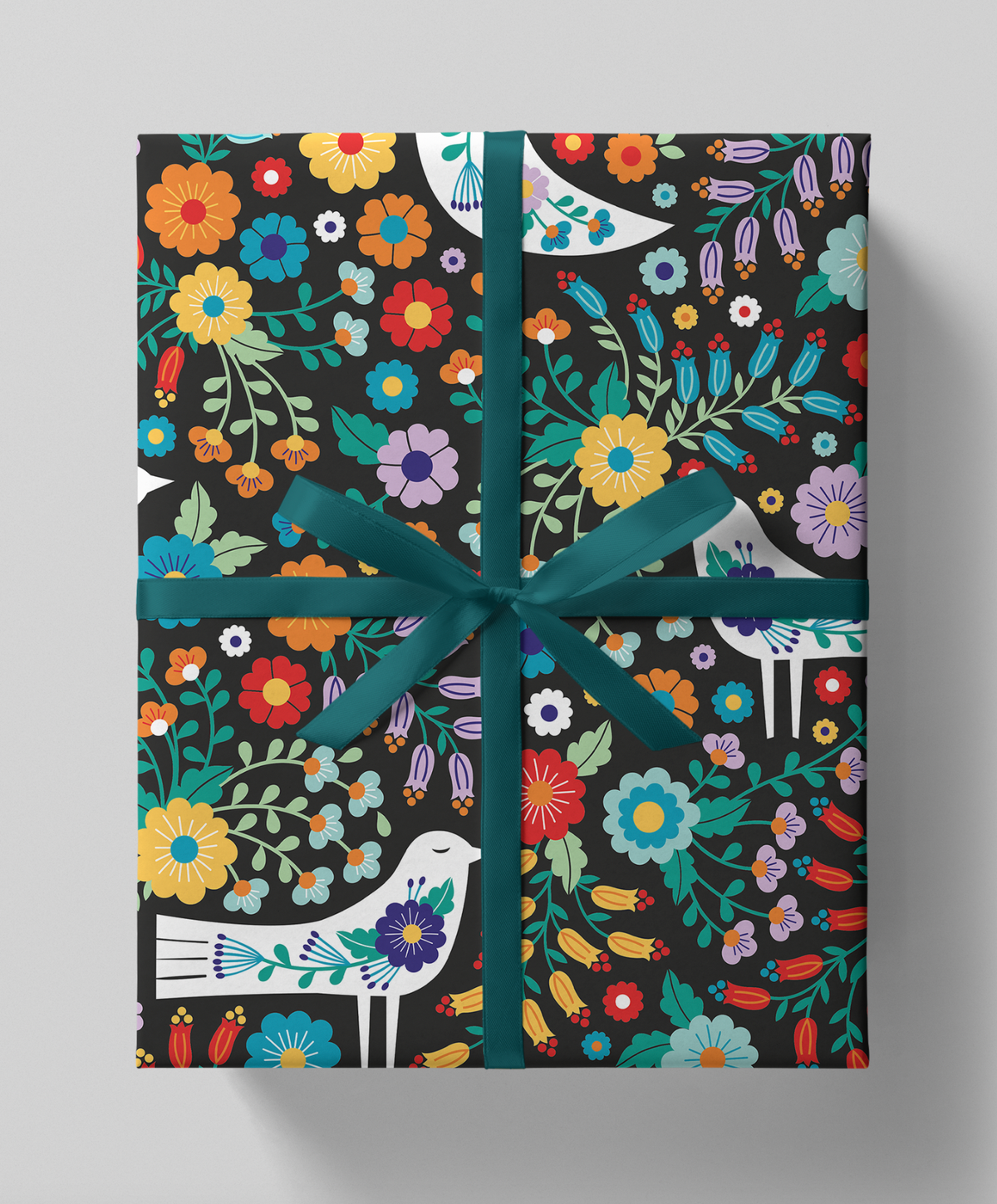 Folk birds & flowers gift wrap