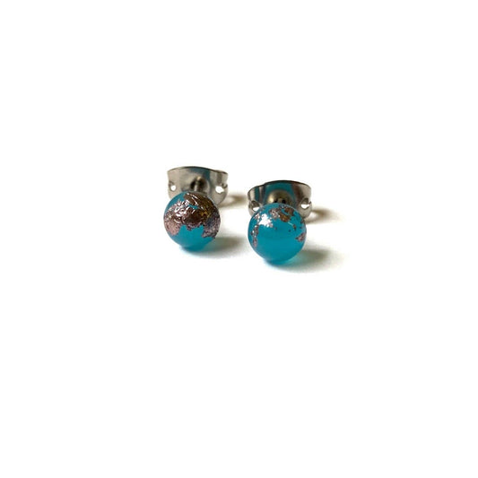 Neptune blue glass with palladium mini stud earrings