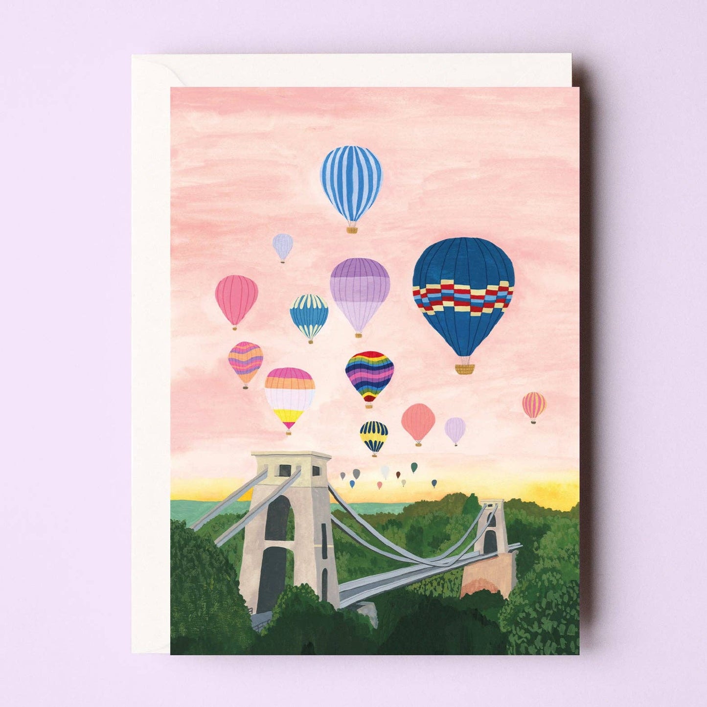 Bristol balloon card on pink background.