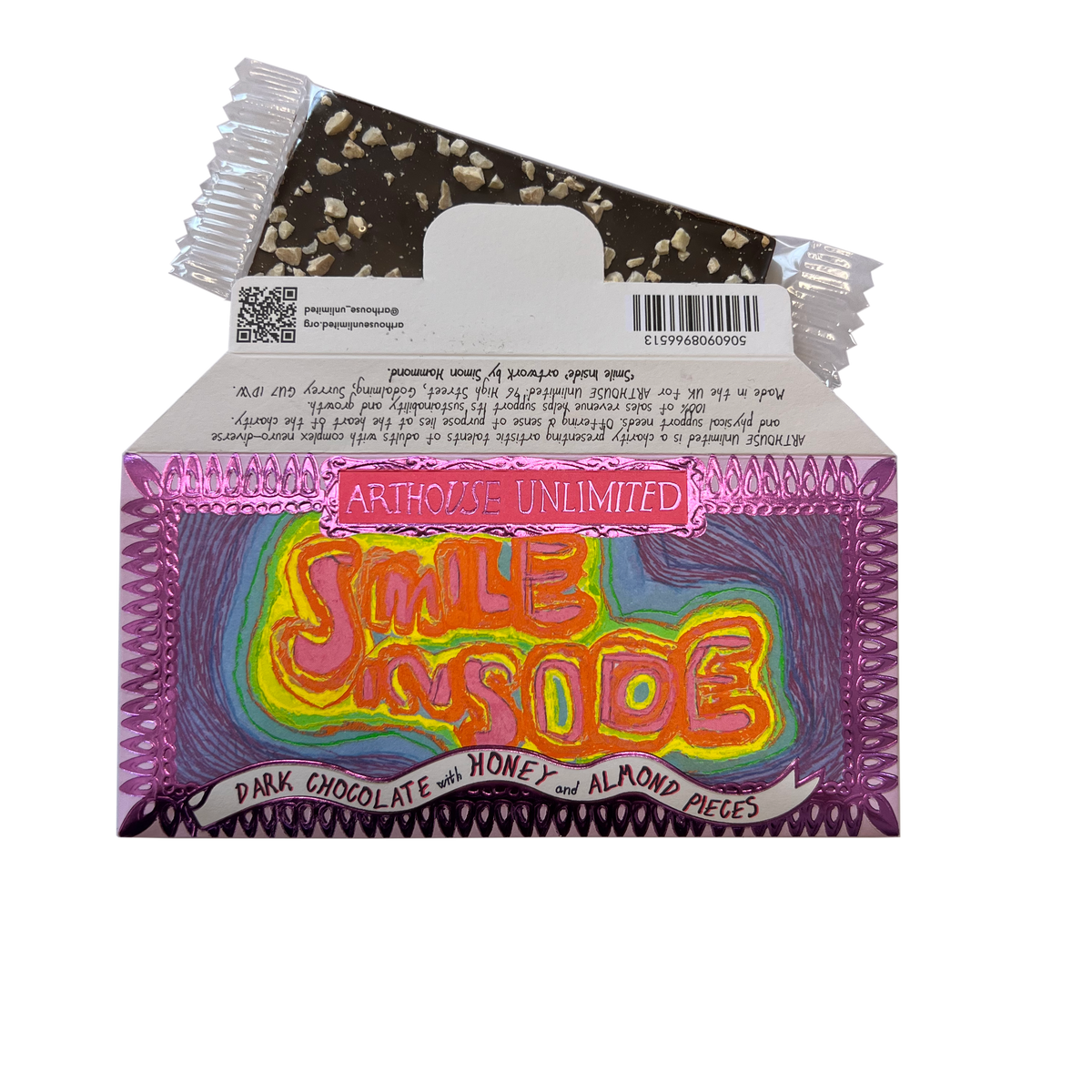 Joy Sized: Smile Inside, Dark Chocolate with Honey & Almond Pieces