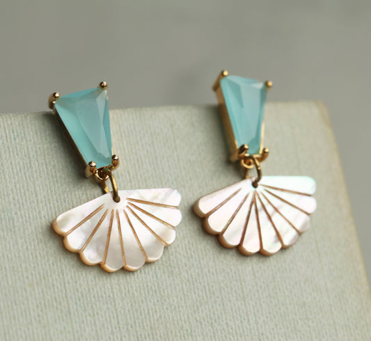 Turquoise Opal and Mother of Pearl Statement Earrings