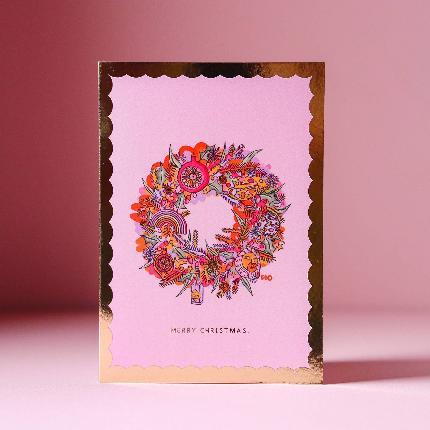 Bauble Wreath Christmas Card, Gold Foiled A6 Card