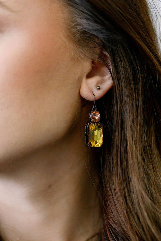 Twin Gem Earring in Yellow & Amber