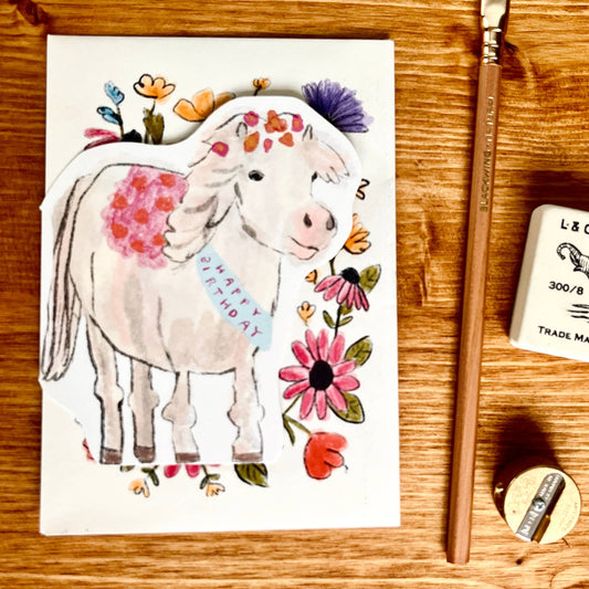 Pony shaped birthday card with decorative envelope