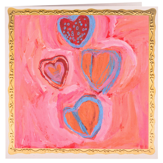 Card with heart designs on a pink background