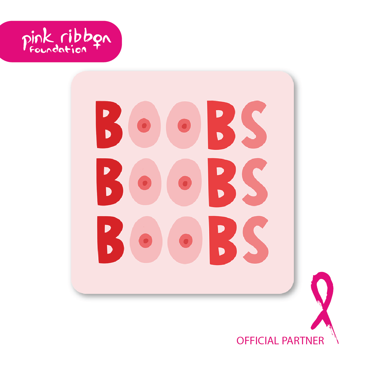 Pink Ribbon Foundation Charity Boob Coaster - Funny