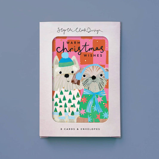 Pack of Christmas cards with cute animal illustrations on a blue background