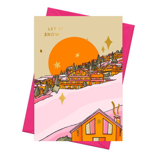 Meribel Christmas Card, Gold Foil A6 Card