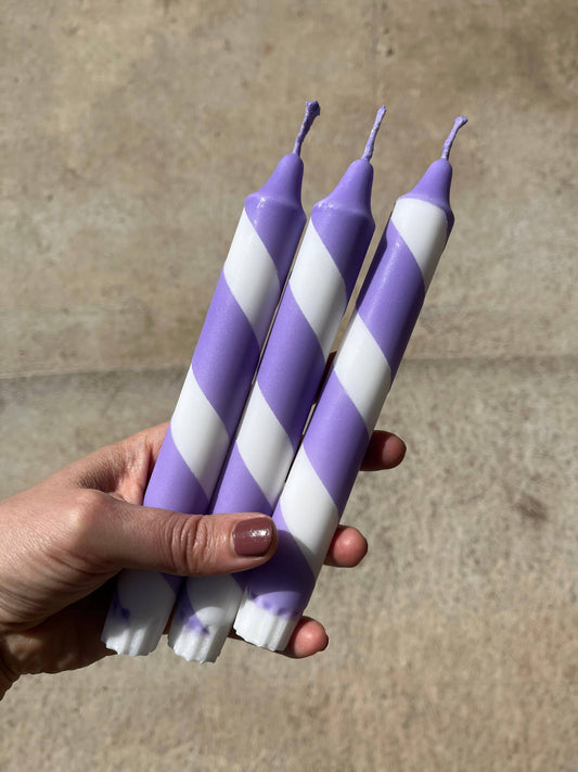 Purple & White table candles.