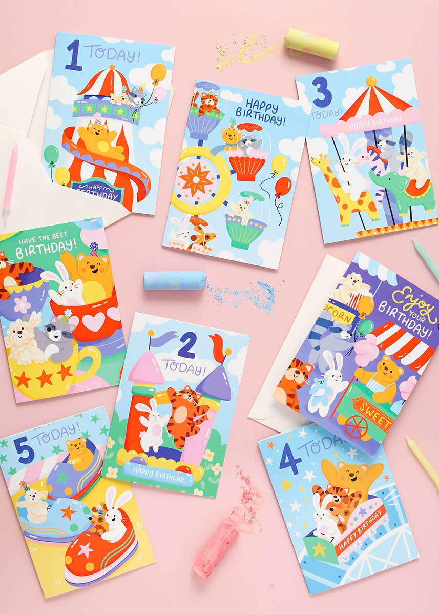 Kids’ Birthday Card – Candyfloss Fairground Design