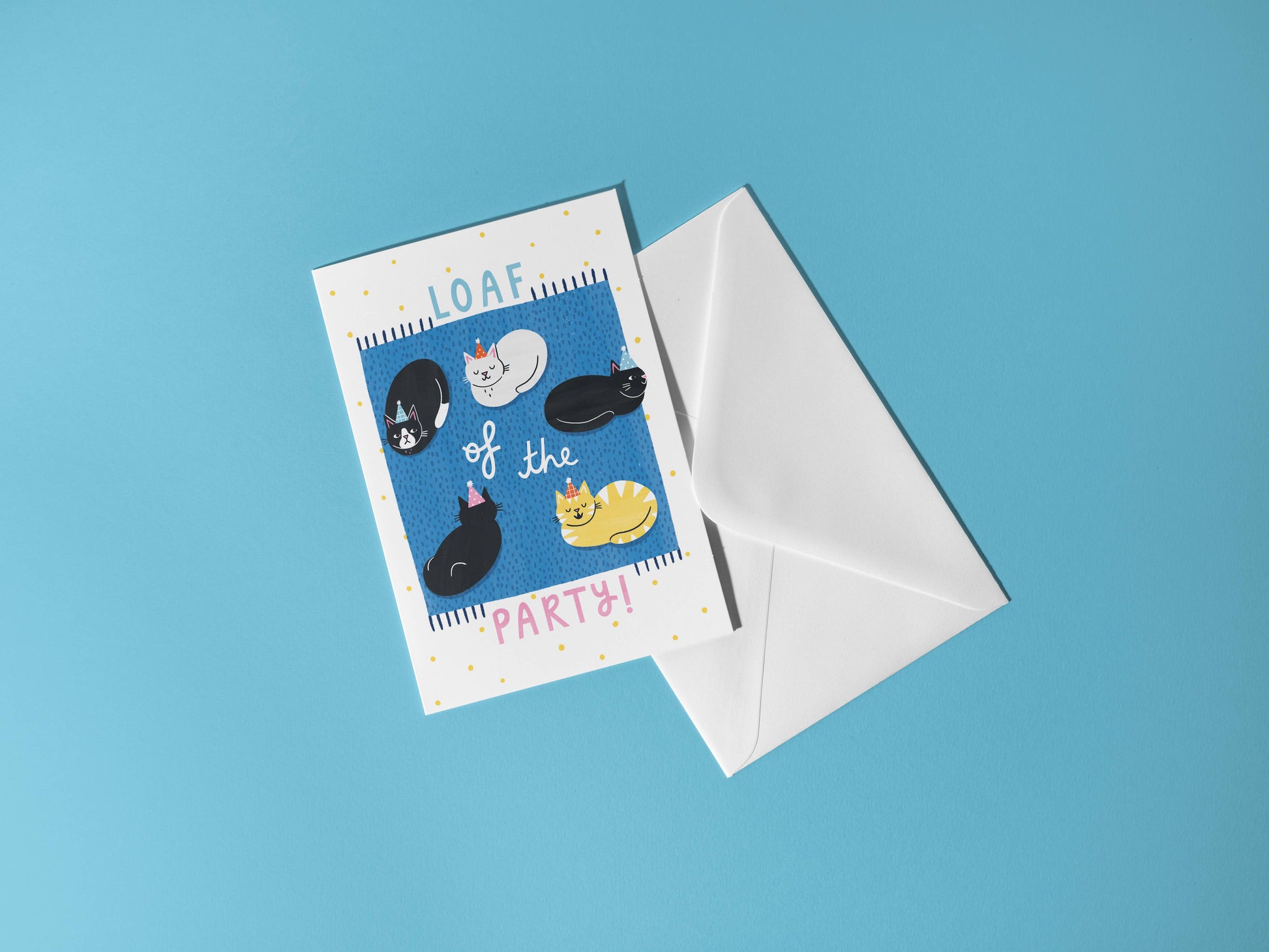 Greeting card with envelope on a blue background