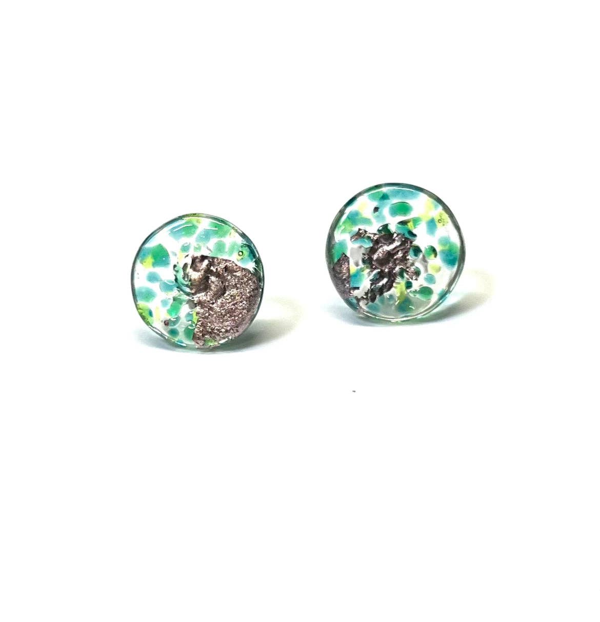 Glass midi studs with pallatdium and teal glass giving a mottled effect.