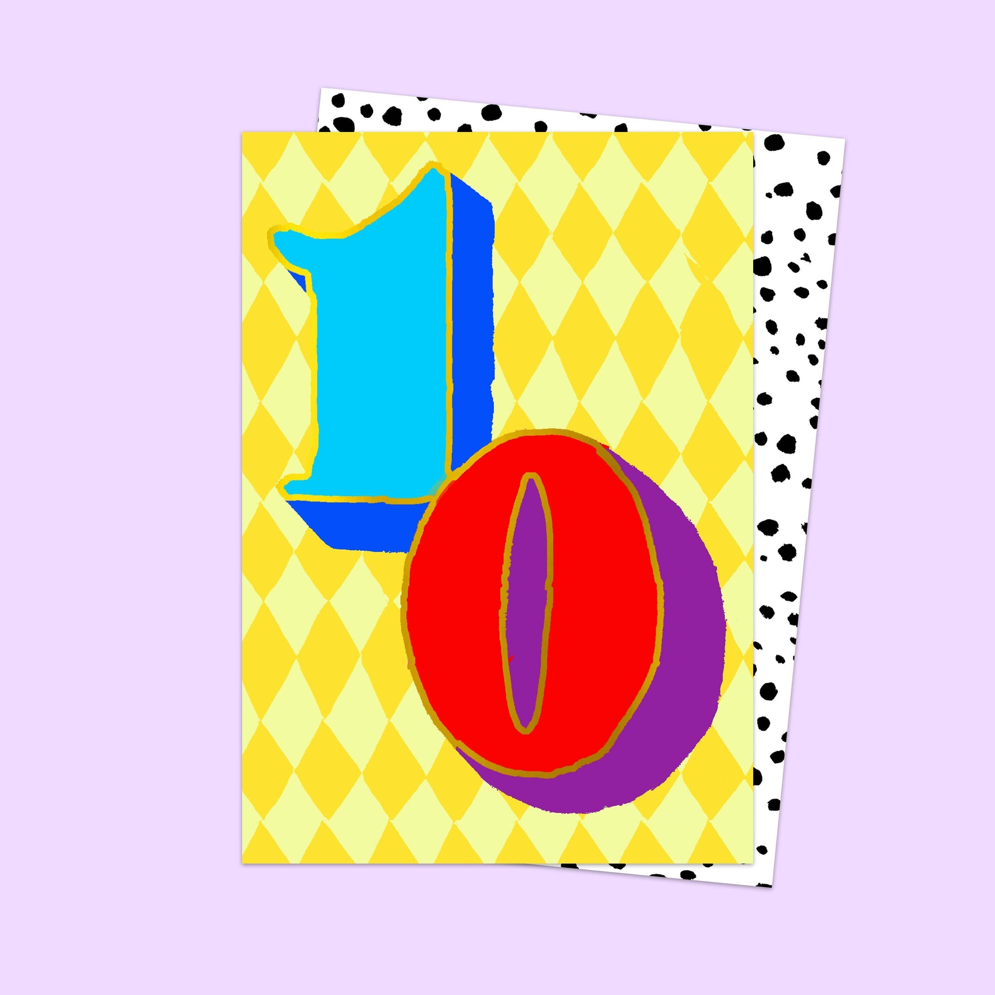 Colorful number '10' card on a patterned background
