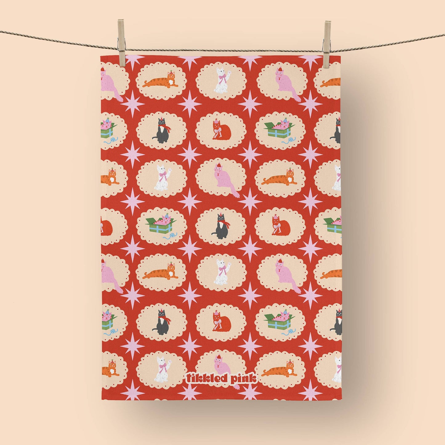 Christmas Cats Tea Towel | Cats Kitchen Towel