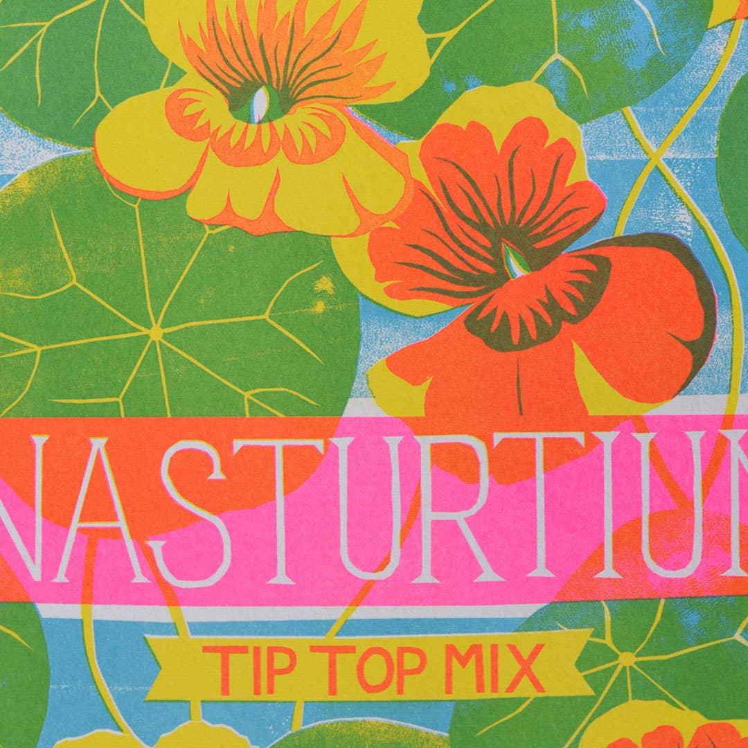 Risograph print of a nasturtium seed packet.