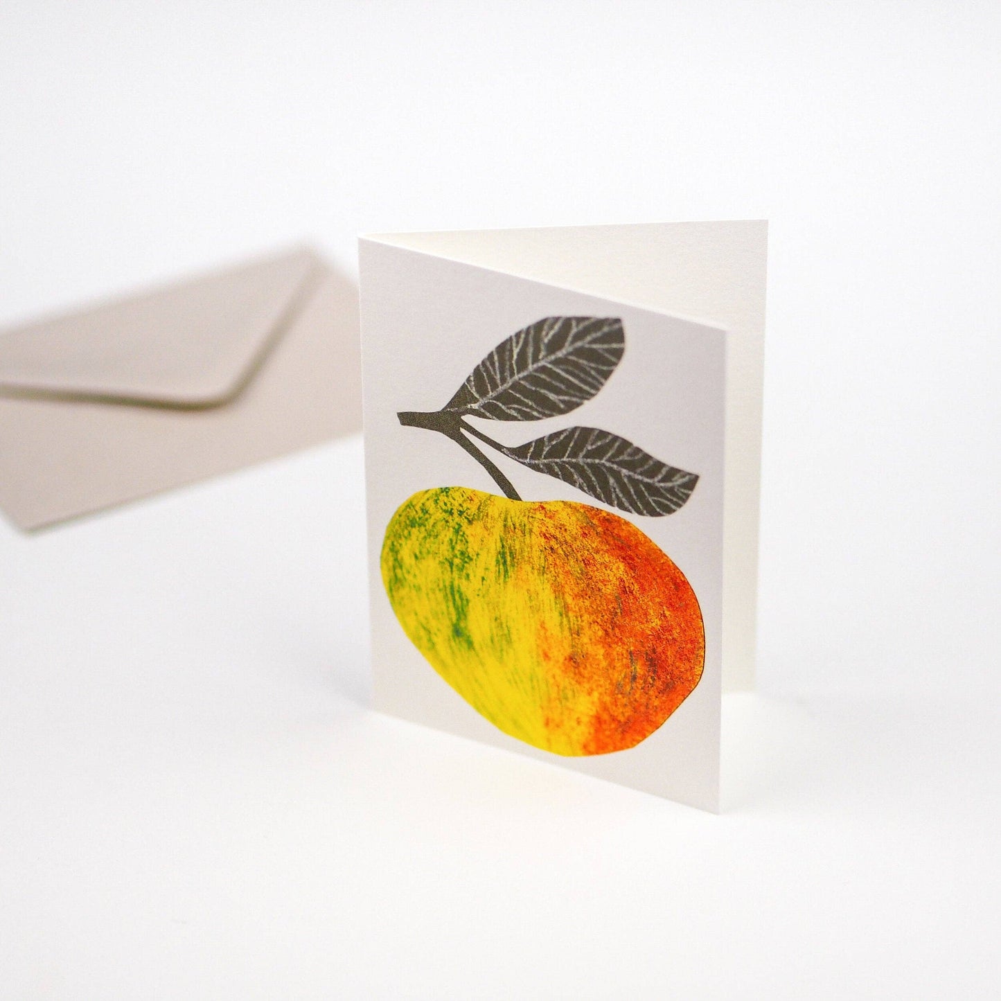Greeting card with a colorful fruit design on a white background