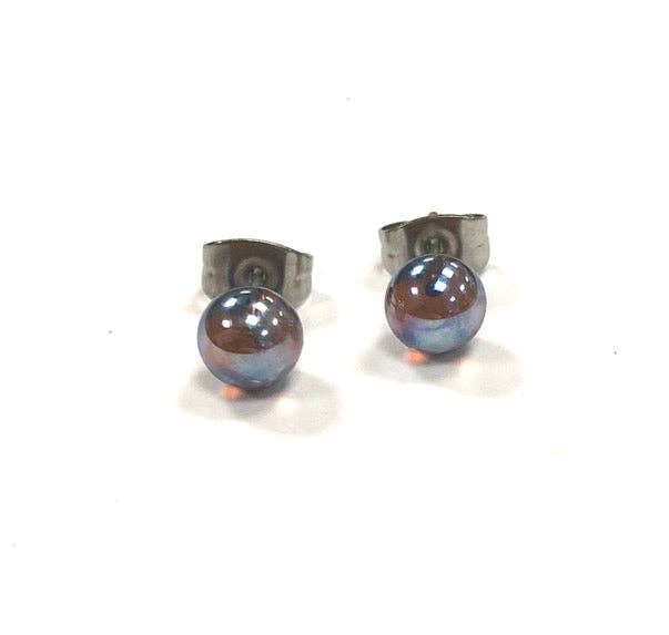 Silver pink mini glass stud earrings