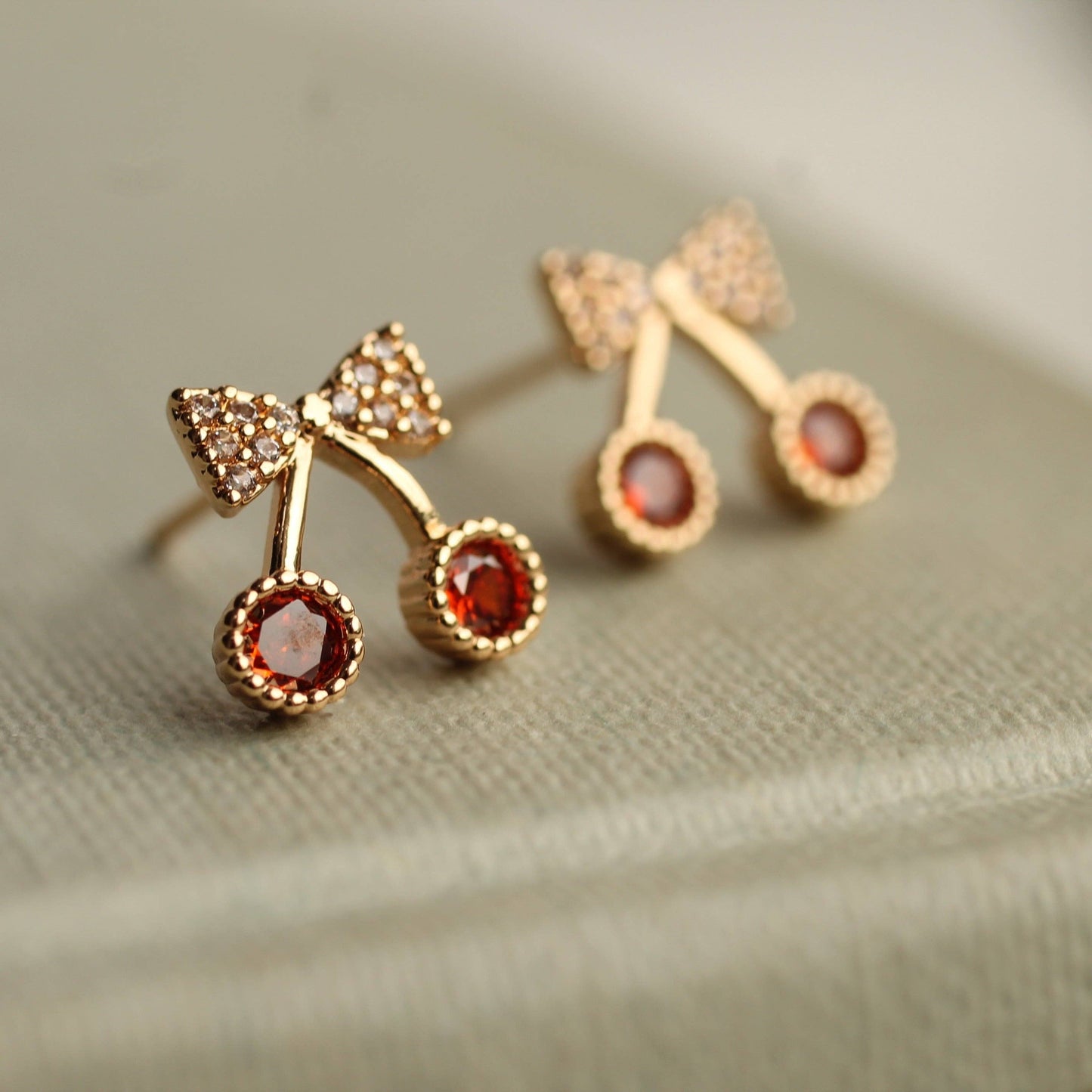 Cherry Bow Stud Earrings