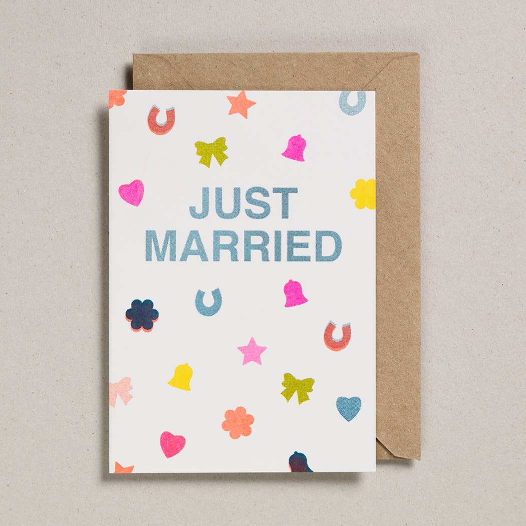 Rise print card. Just Married. Blank inside.