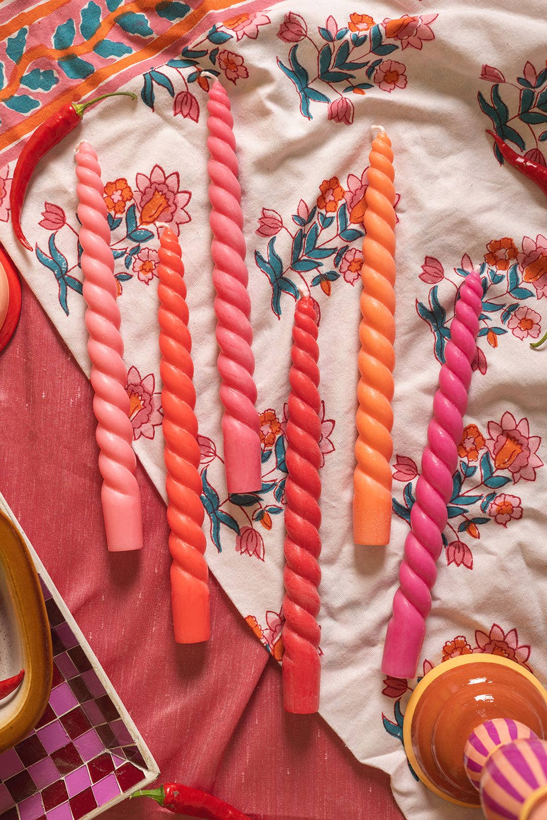 'Sunrise' Set of Six Twisted Dinner Candles