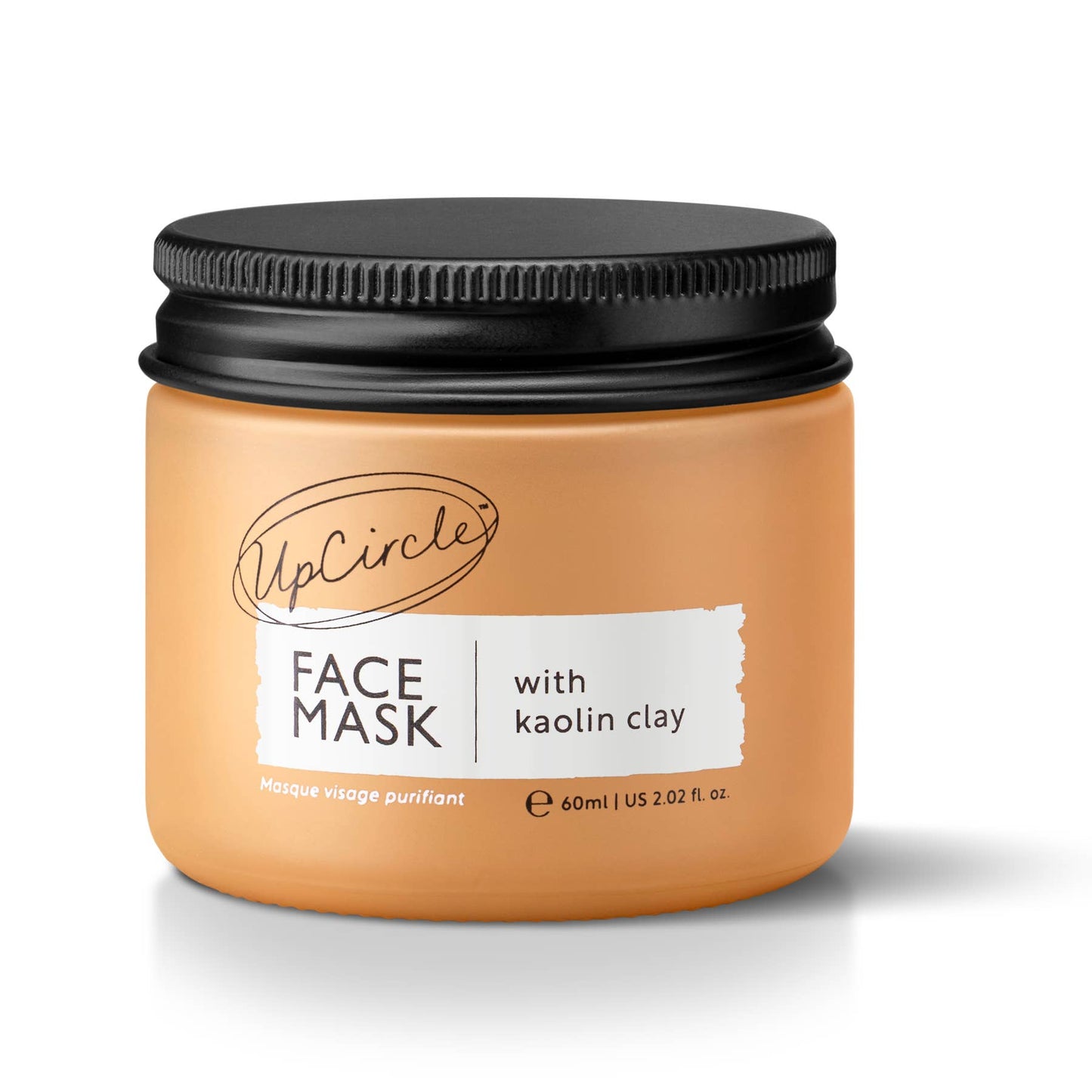 UpCircle face mask jar with kaolin clay on a white background