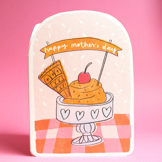 Happy Mothers day card, image of an ice cream sundae.