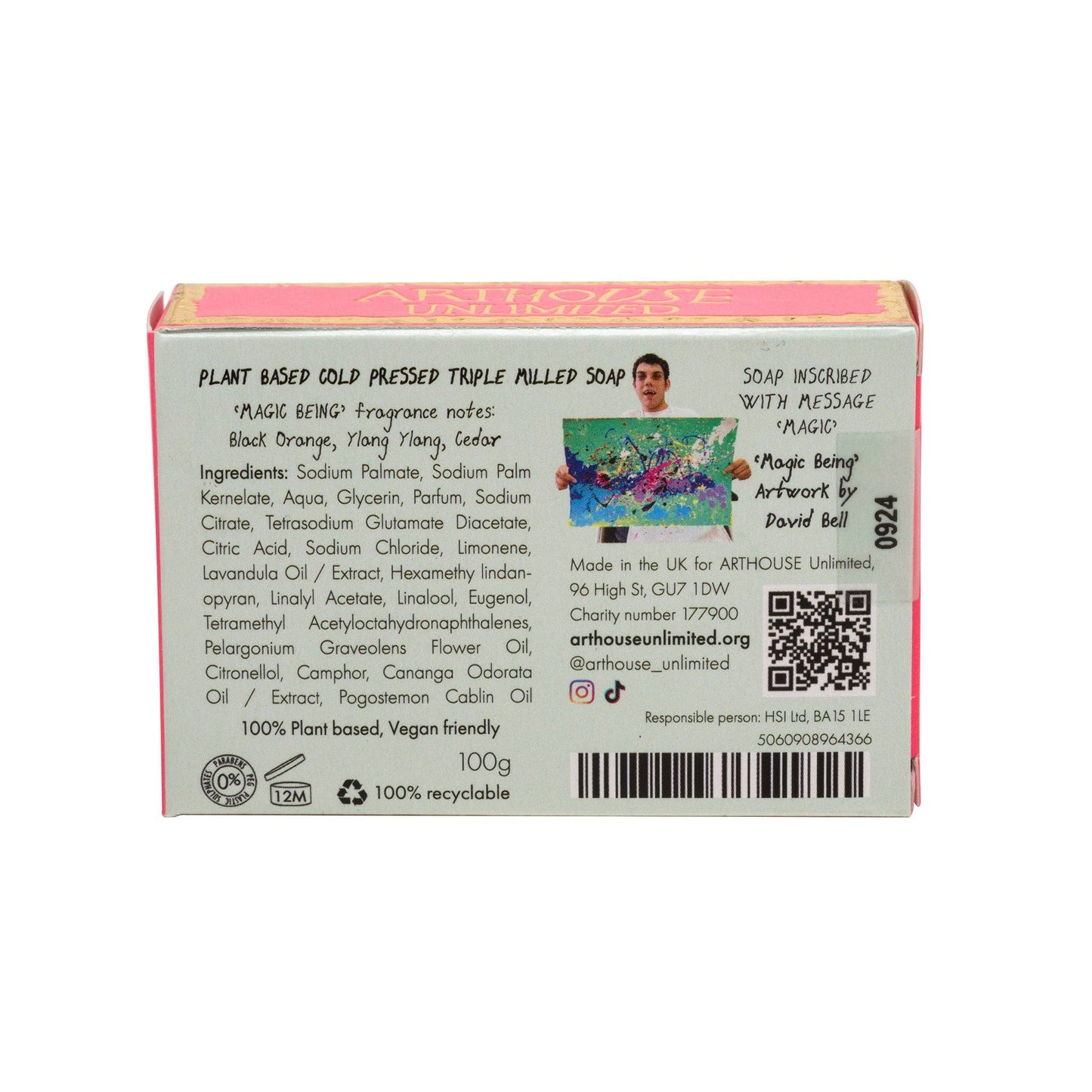 Back view of a soap packaging with text and branding on a white background
