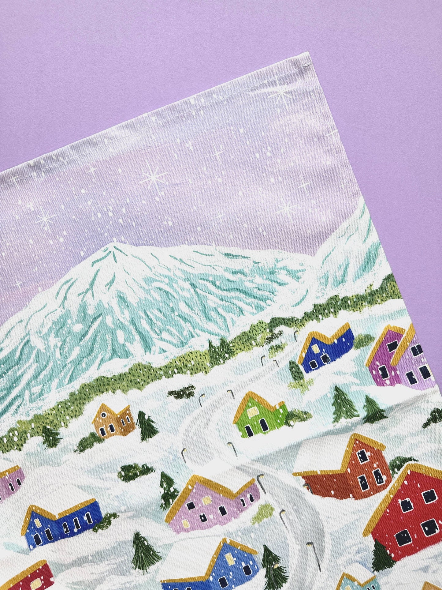 Winter Village Tea Towel | Christmas Gift Cotton Tea Towel