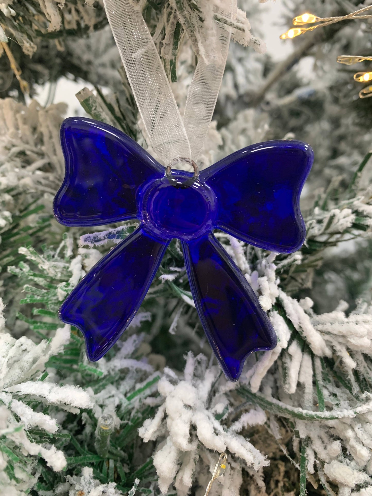 Handmade Fused Glass Christmas Bow Christmas Hanging Decor