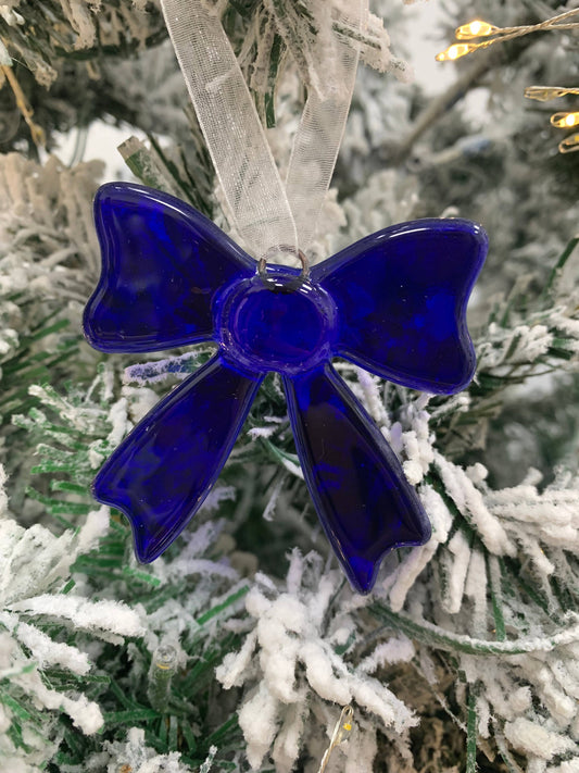 Handmade Fused Glass Christmas Bow Christmas Hanging Decor