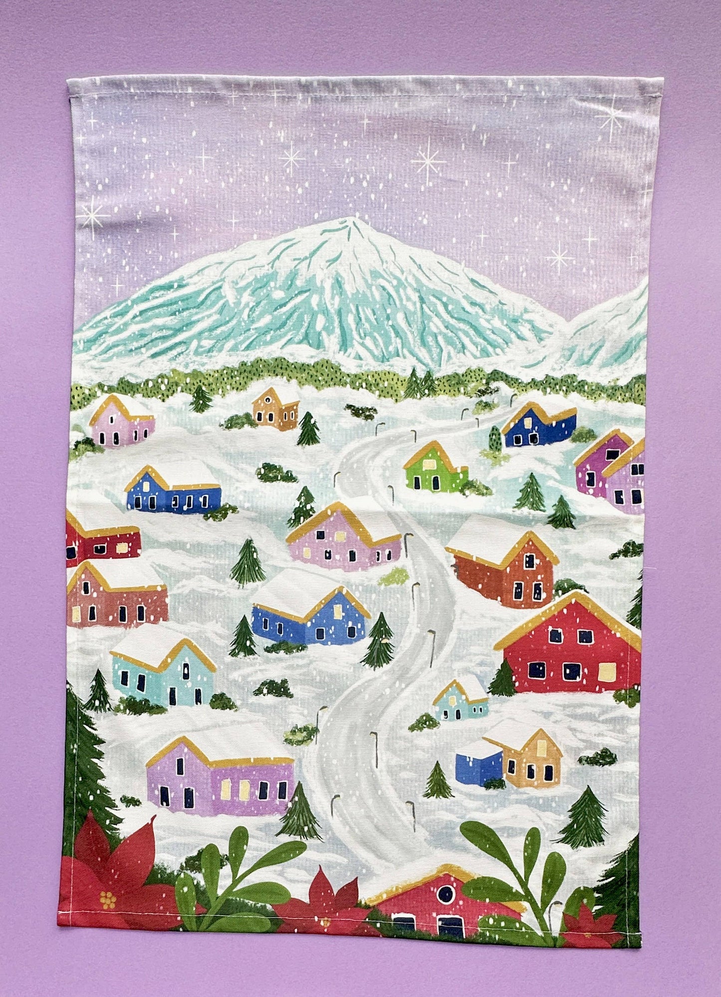 Winter Village Tea Towel | Christmas Gift Cotton Tea Towel