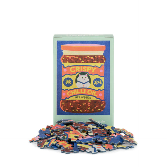 Crispy Chilloii puzzle with packaging on a white background