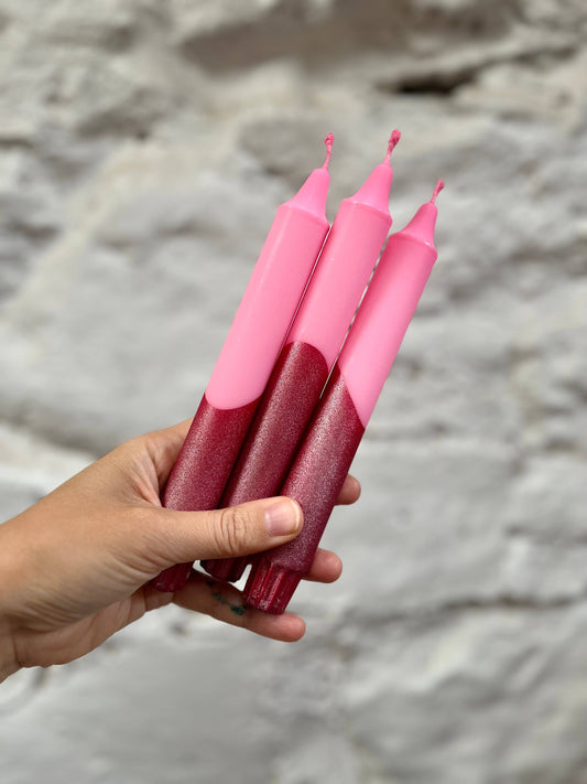 Rose with red metallic dip Dinner Candle 