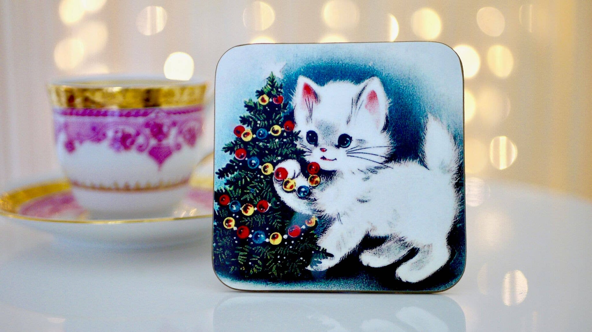 Vintage Cat Christmas Coaster