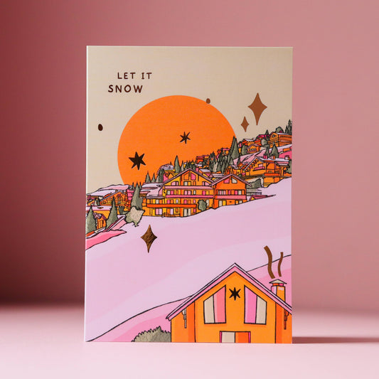 Meribel Christmas Card, Gold Foil A6 Card