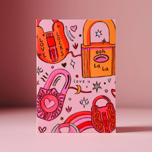 Love locks card, Paris inspired card in pink & orange, Valentines day cards, love cards