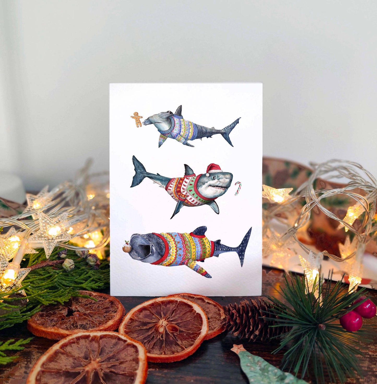 Sharks In Jumpers Christmas card | Aquarium Sea Life Cards