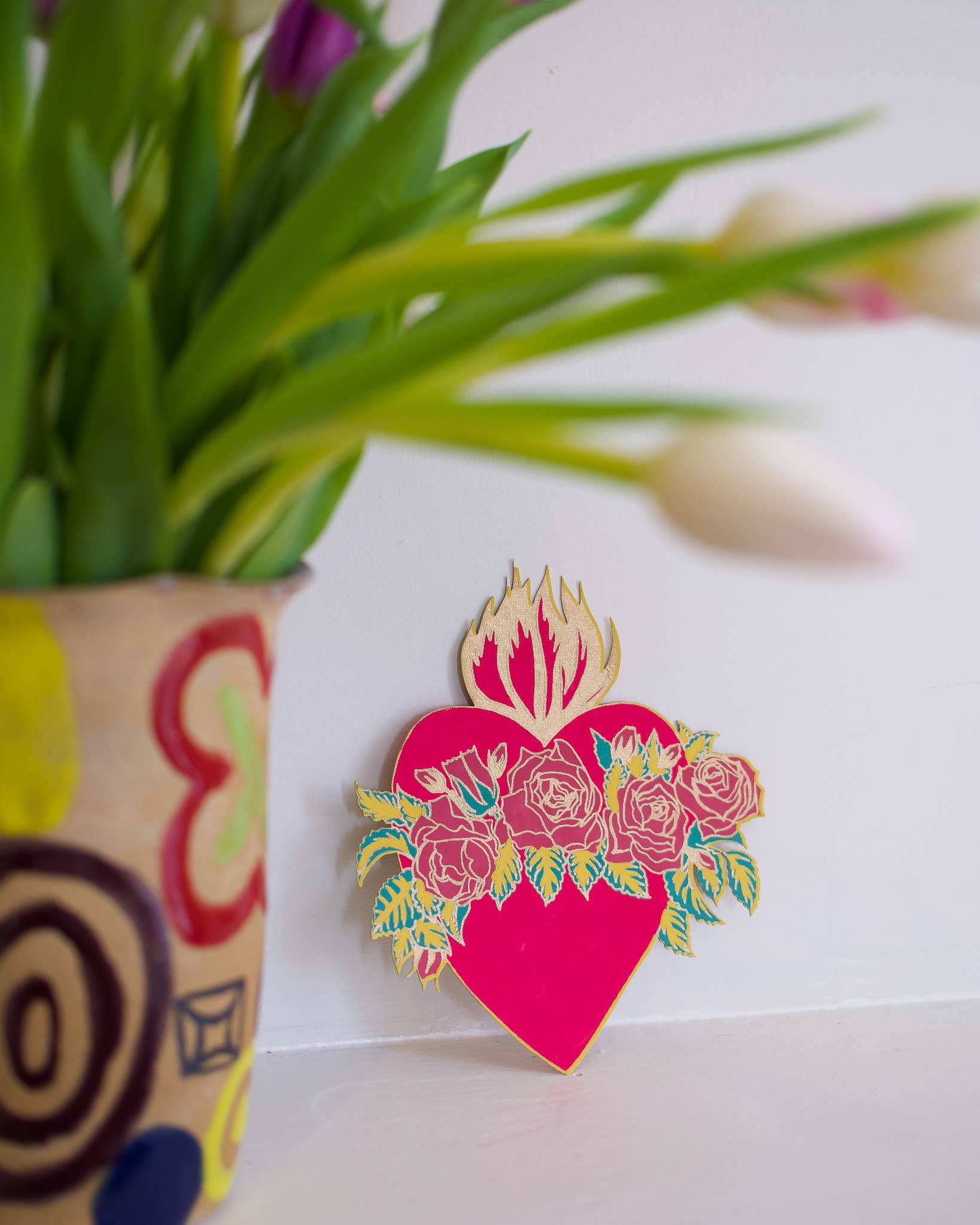 Screen printed flaming heart card
