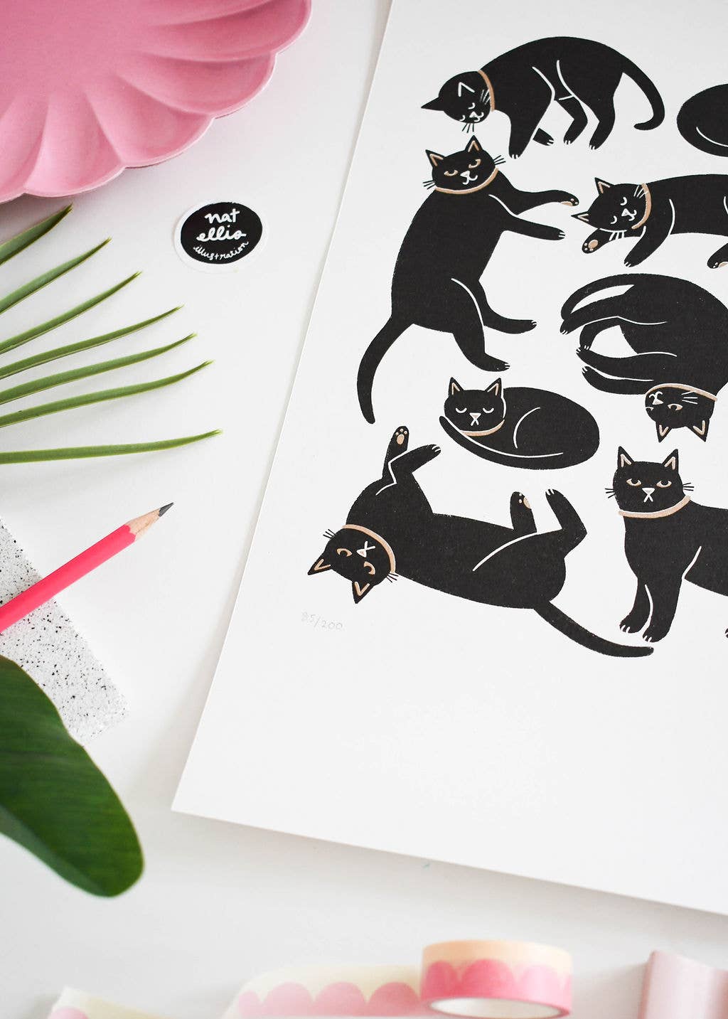 Cats, Cats, Cats- Limited Edition 2 Colour A3  Riso Print